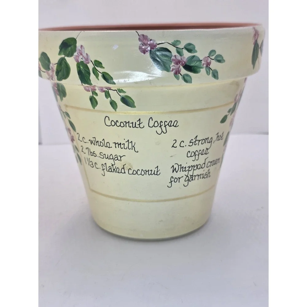 Ceramic Kitchen Utensil Holder Crock Coffee Recipe Hand Paint Planter Floral 6